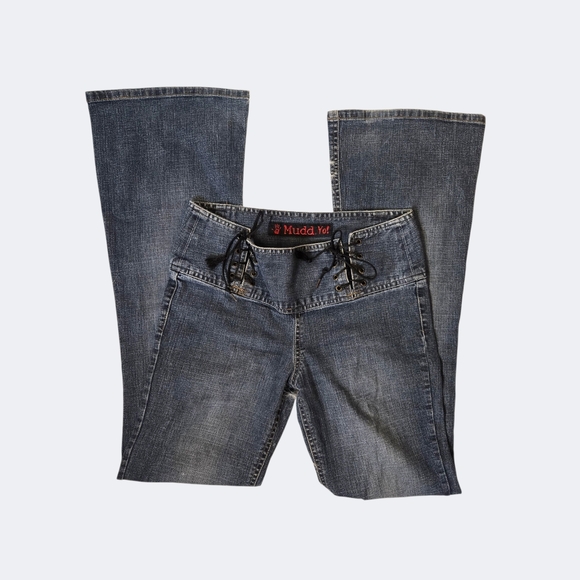 Y2k Mudd Blue Low Rise Flare Lace Up Jeans! - Picture 1 of 12